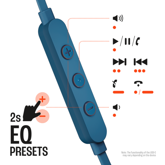 JBL Tune 310C USB - Blue - Wired Hi-Res In-Ear Headphones - Front